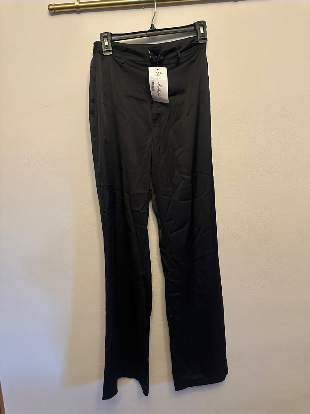 12th Tribe Black Satin Slight-Flare Pants – Size Small – New With Tags